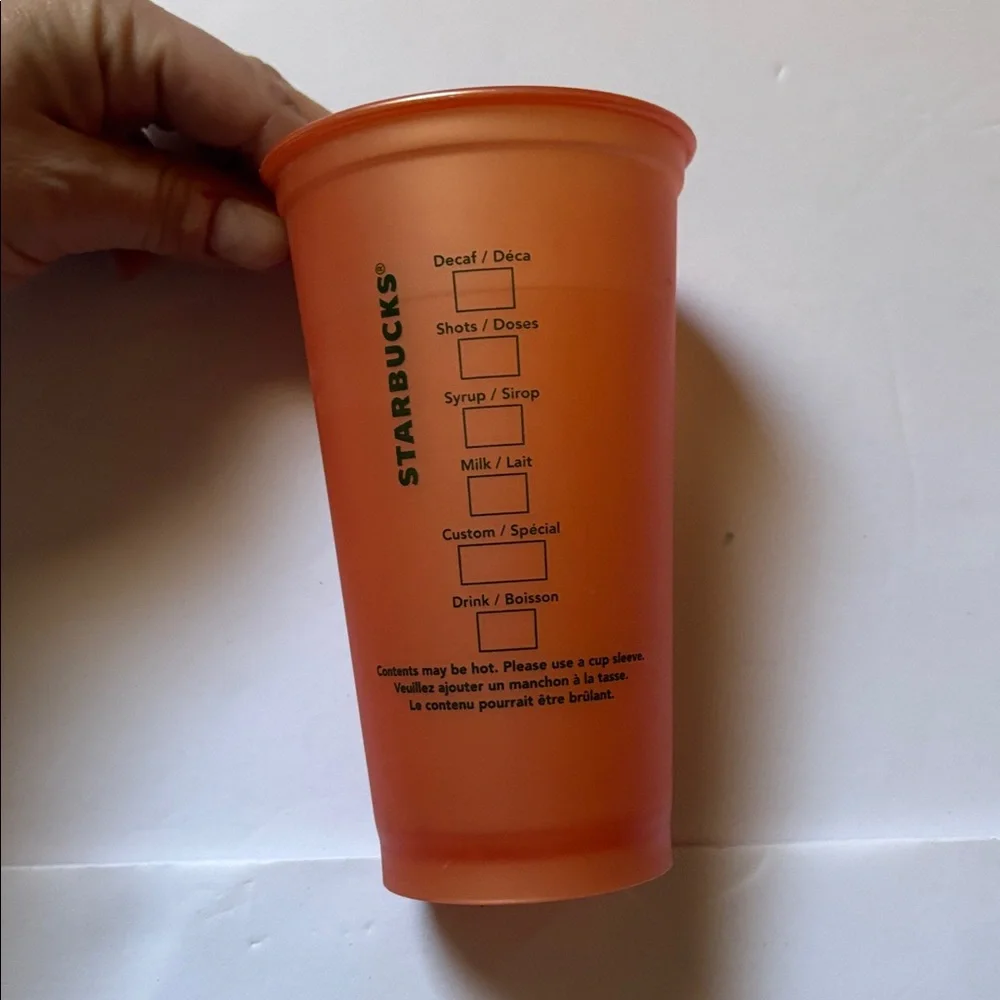 Starbucks | Bundle of Two Reusable Coffee Cups Orange + Purple Lip Kiss Imprint
